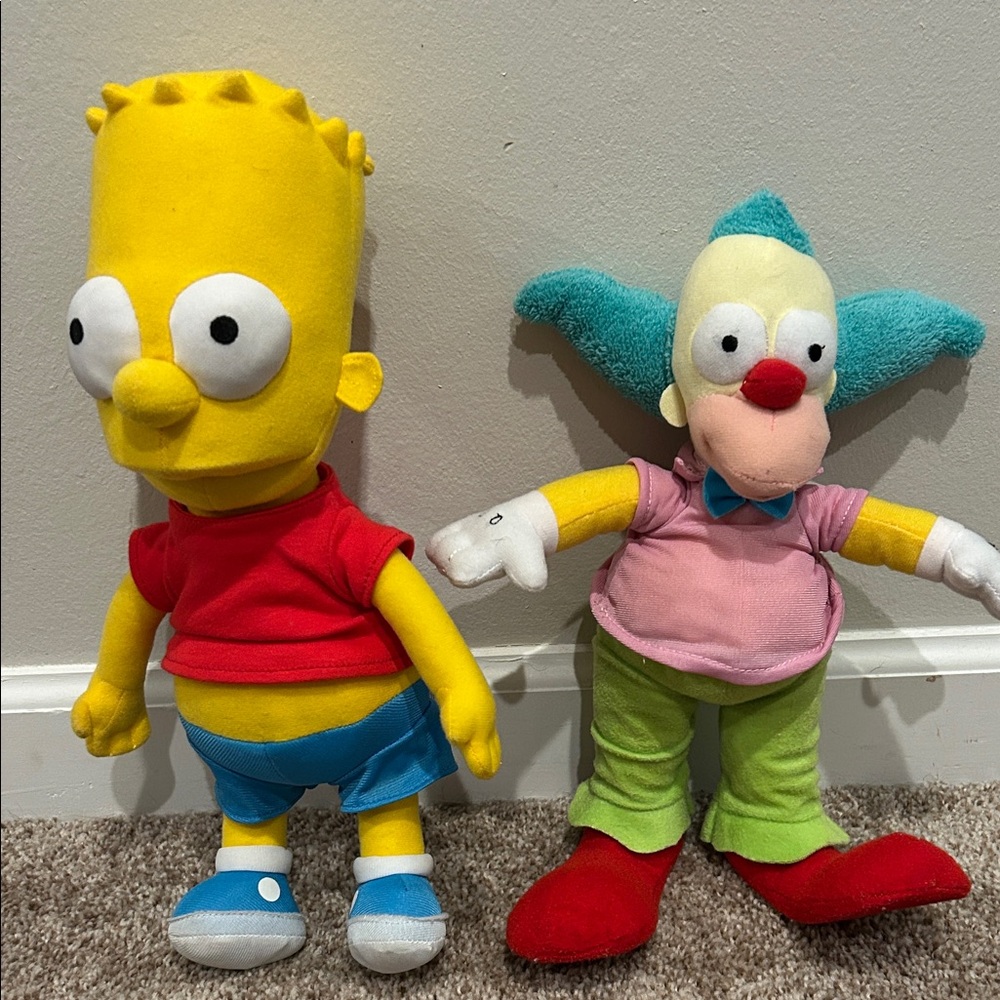 The Simpsons Plush Lot – Bart Simpson & Krusty the Clown Plush Dolls ~12-16”